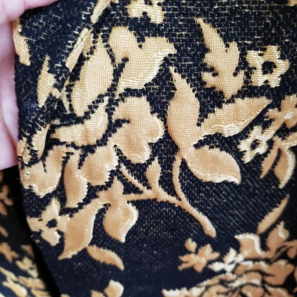 Vintage Black and Gold Floral Print Coat